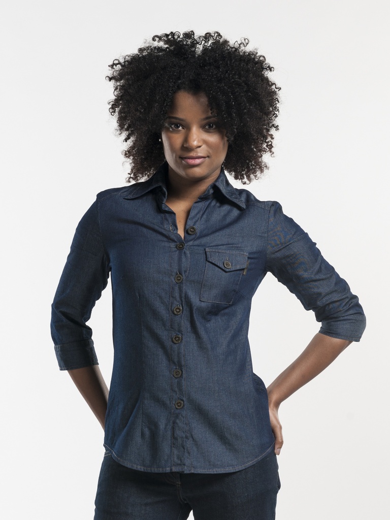 Women Blue Denim Stretch 3/4 Sleeve