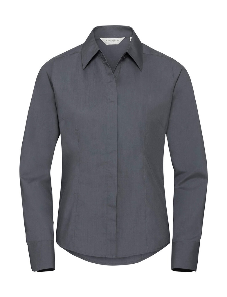 Ladies' LS Fitted Poplin Shirt Convoy Grey