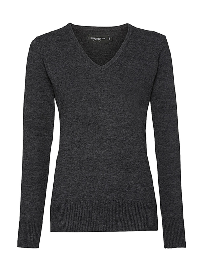Ladies’ V-Neck Knitted Pullover Charcoal Marl