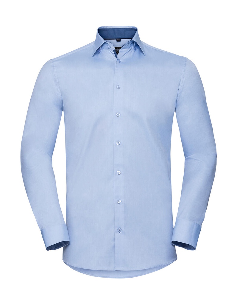 Tailored Contrast Herringbone Shirt LS Light Blue/Mid Blue/Bright Navy