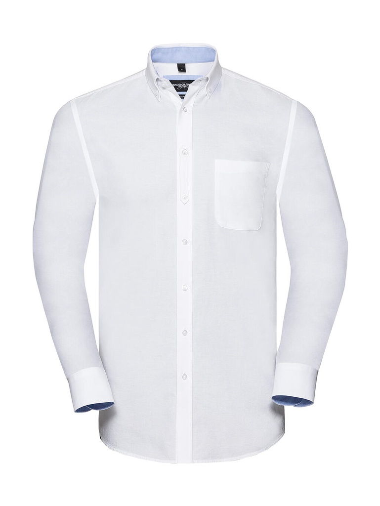 Men's LS Tailored Washed Oxford Shirt White/Oxford Blue