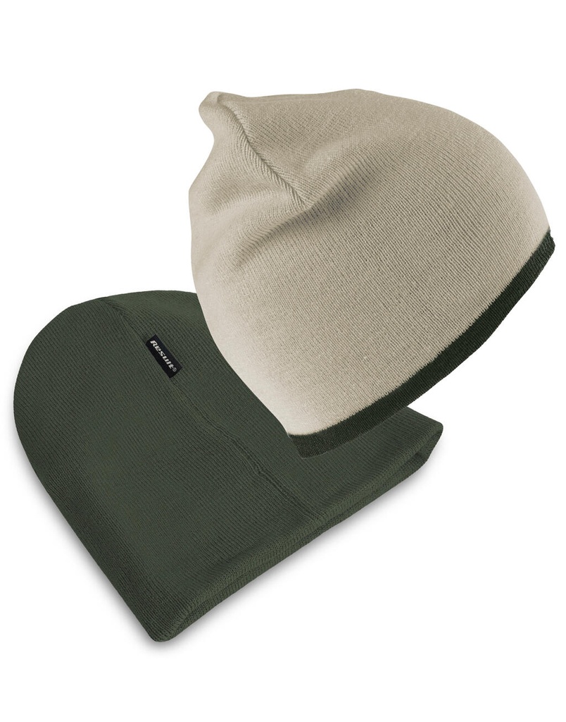 Soft Feel Cuffless Reversible Beanie Stone/Olive