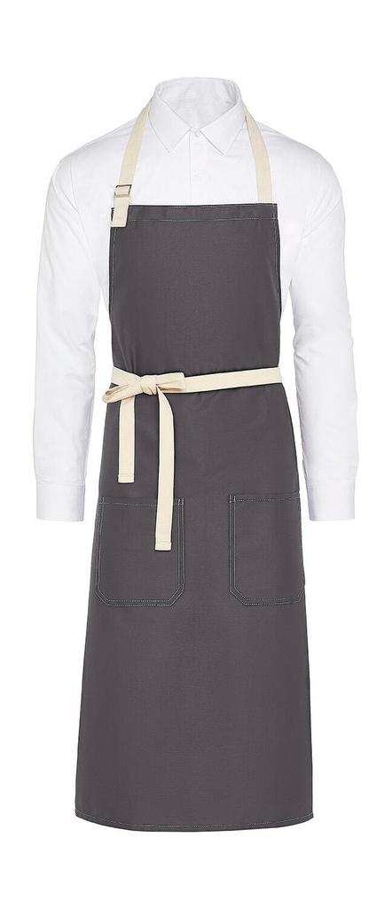 SANTORINI - Contrasted Bib Apron with Pocket Grey