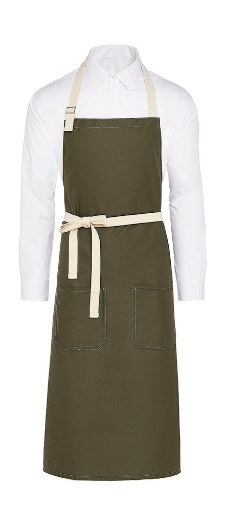 SANTORINI - Contrasted Bib Apron with Pocket Olive