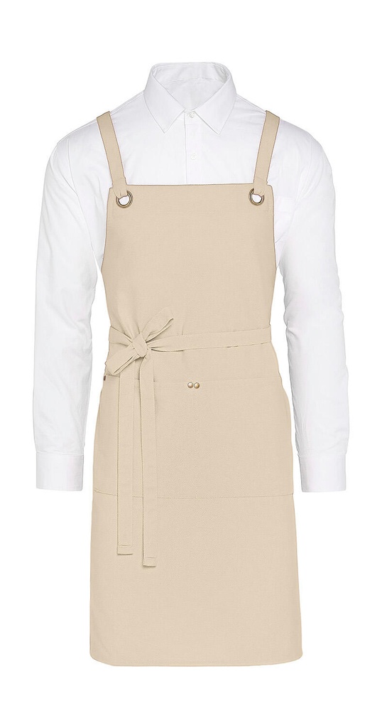 PROVENCE - Crossover Eyelets Bib Apron with Pocket Natural