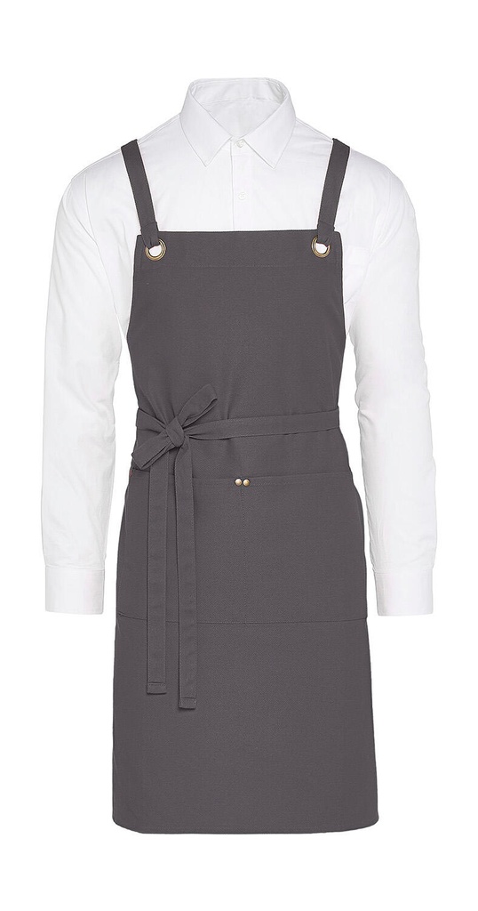 PROVENCE - Crossover Eyelets Bib Apron with Pocket Grey