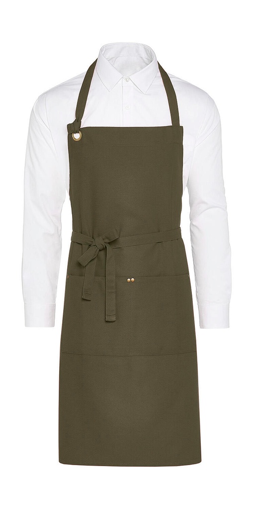 PROVENCE - Eyelet Bib Apron with Pocket Olive