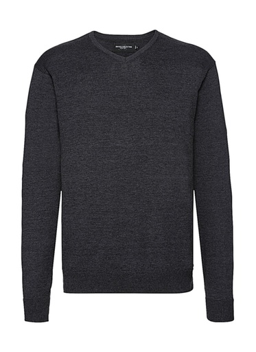 Men's V-Neck Knitted Pullover Charcoal Marl