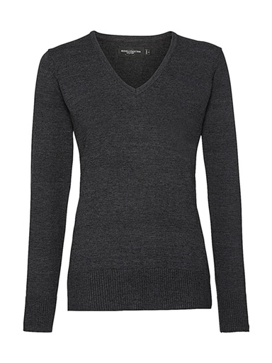 Ladies’ V-Neck Knitted Pullover Charcoal Marl