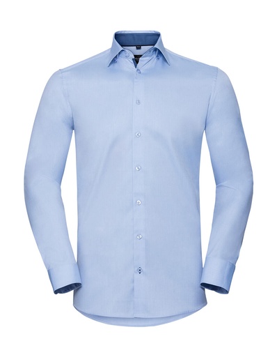 Tailored Contrast Herringbone Shirt LS Light Blue/Mid Blue/Bright Navy