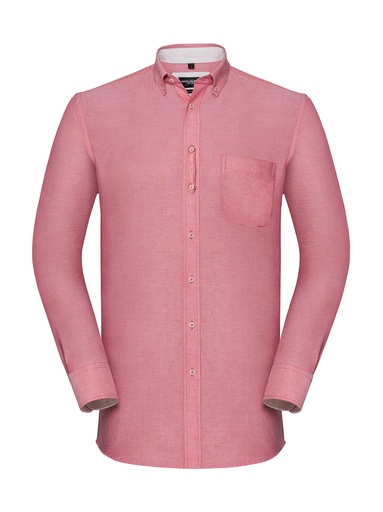 Men's LS Tailored Washed Oxford Shirt Oxford Red/Cream