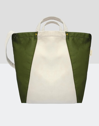 Kiyomi Contrast Satin Shopper Natural/Olive Green