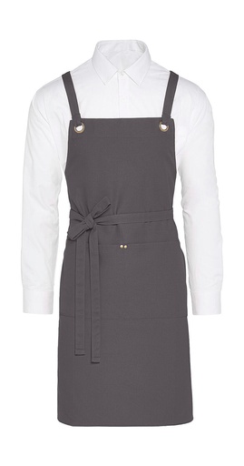PROVENCE - Crossover Eyelets Bib Apron with Pocket Grey