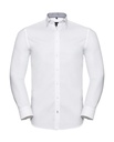 Tailored Contrast Herringbone Shirt LS White/Silver/Convoy Grey